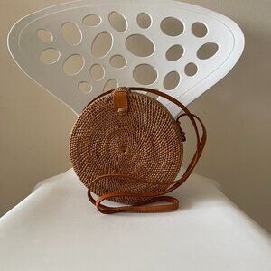 Bali wicker bag with genuine leather